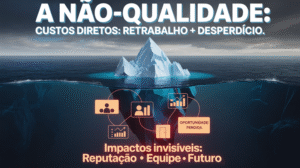 iceberg ao fundo com simbolos relacionados a desempenho empresarial como gráficos e tabelas