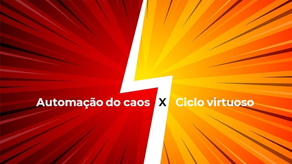 raio divide lado vermeho e amarelo com inscrição automação do cao x ciclo virtuoso
