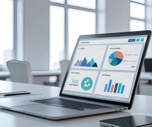 tela de notebook com graficos e tabelas